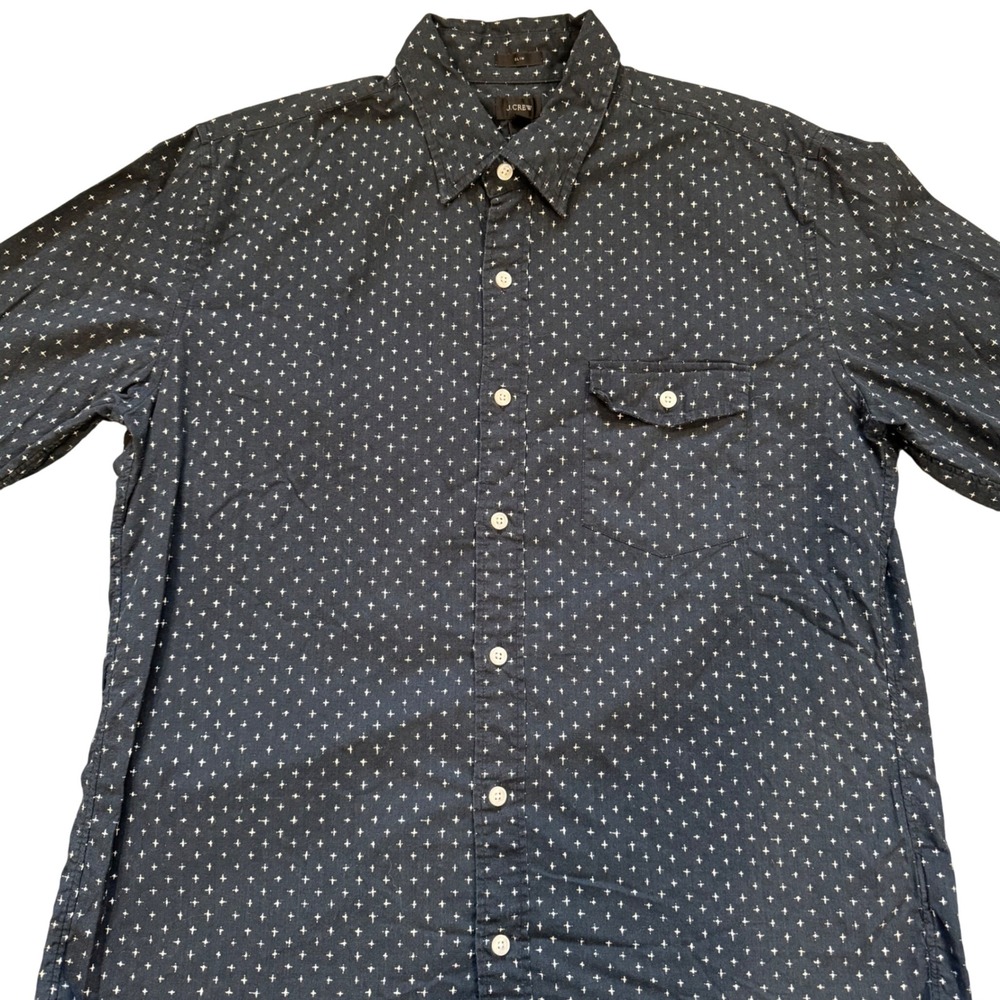 J Crew Slim Fit Mens Dark Blue Print Button Down Shirt Size L